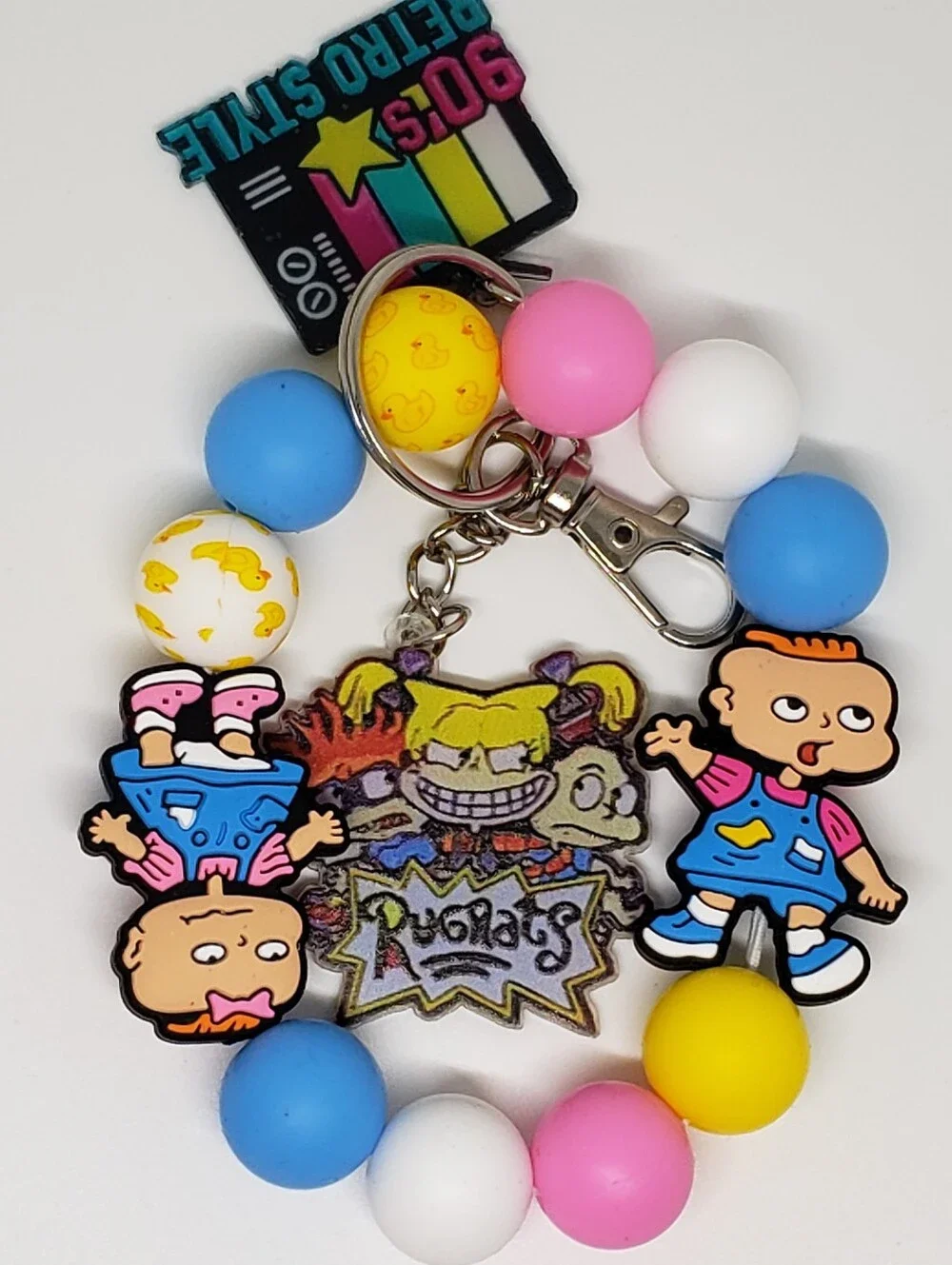 Handmade Rugrats Phil Lil Silicone Beaded Keychain Wristlet
